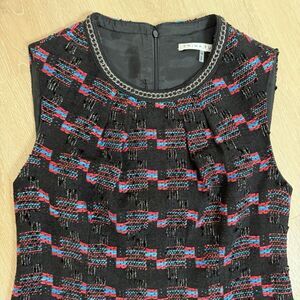 Trina Turk Womens Good Night Tweed Sleeveless Sheath Dress Black Red Blue Sz 12